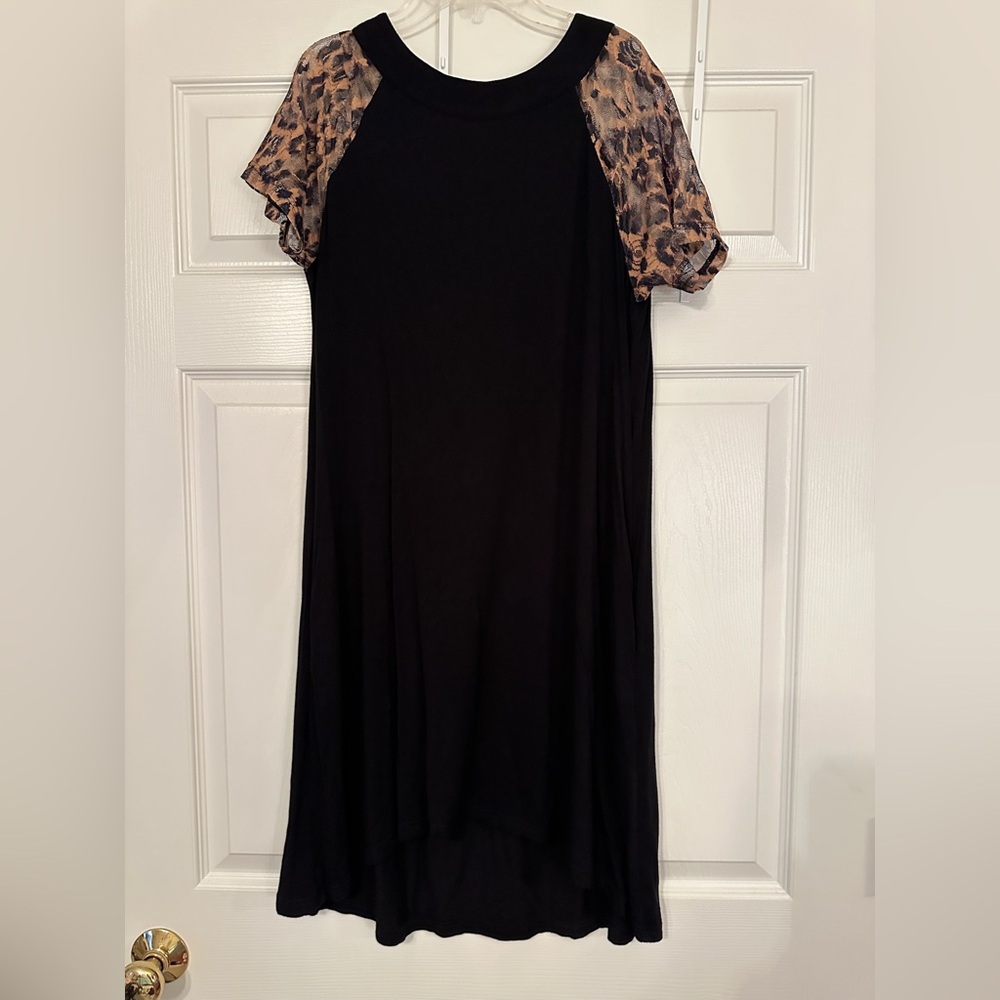 Crazy Train Black Dress with Leopard Print Sleeves - Picture 2 of 2